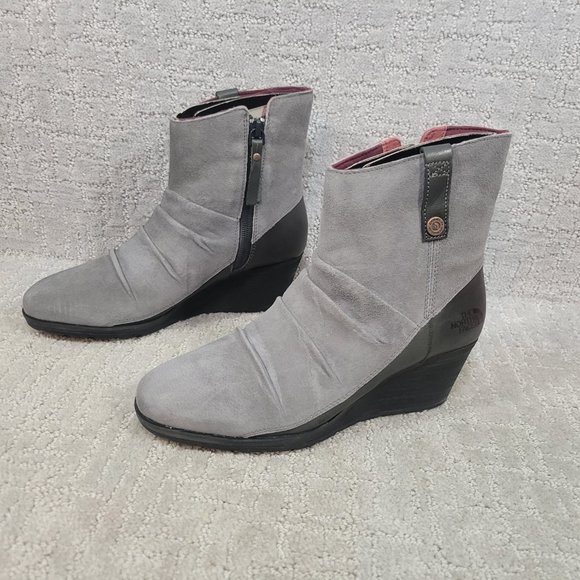 The North Face Womens Size 7 Bridgeton Wedge Zip Gray Waterproof Suede Boots NEW - Picture 1 of 11
